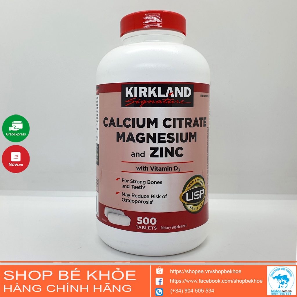 Viên uống Kirkland Calcium Citrate Magnesium and Zinc 500 viên của Mỹ