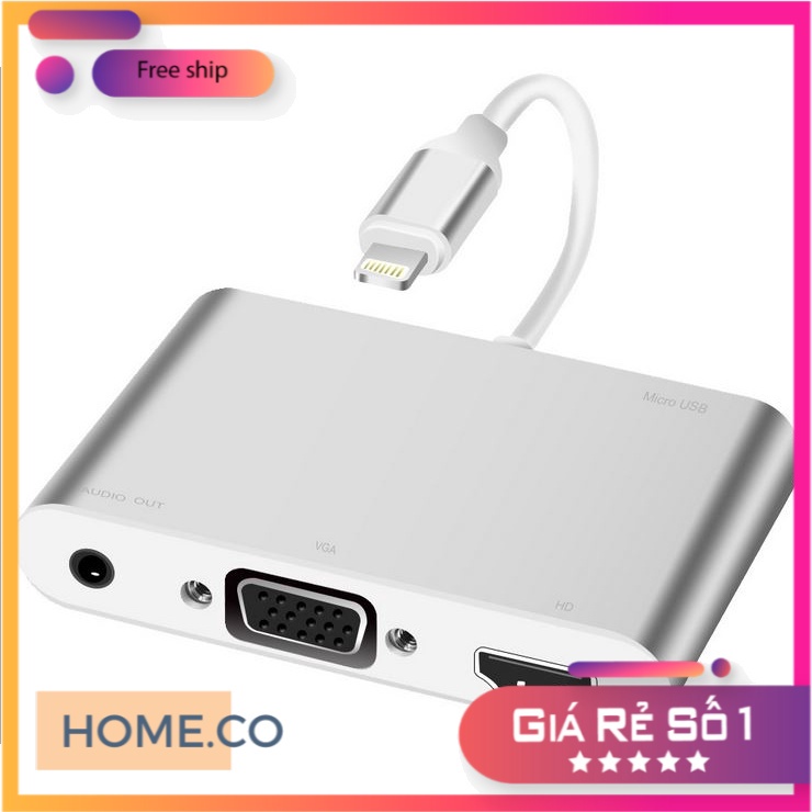 Cáp lightning to HDMI và VGA +Audio 3.5 kết nối tivi với điện thoại iphone ipad