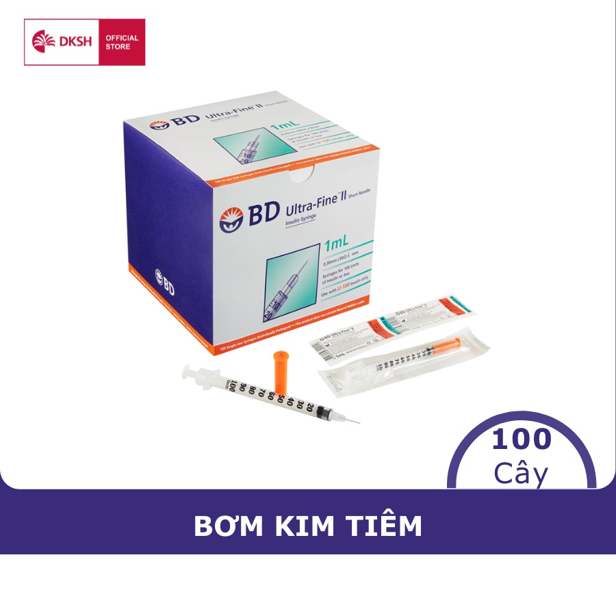 Bơm tiêm insulin Becton Dickinson Ultra-Fine™ 6mm, 1cc 31G dành cho người điều trị tiểu đường, hộp 100 cây