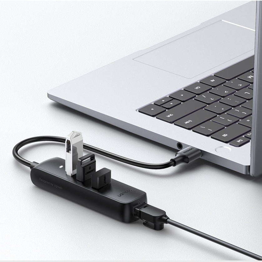 Cáp Chuyển USB 2.0 sang 1 cổng Lan RJ45 và 3 Cổng USB 2.0 Ugreen 20294 - Hàng Chính Hãng