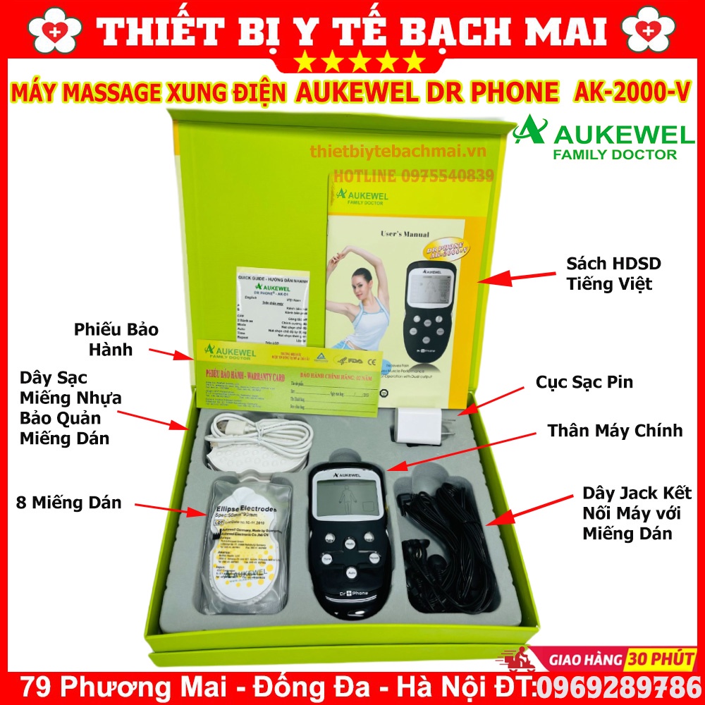 ✅ Máy Massage Xung Điện Aukewel Dr Phone AK-2000-V - 8 Miếng Dán - Thương Hiệu ĐỨC - BH 24 Tháng - Máy Mát xa Dán