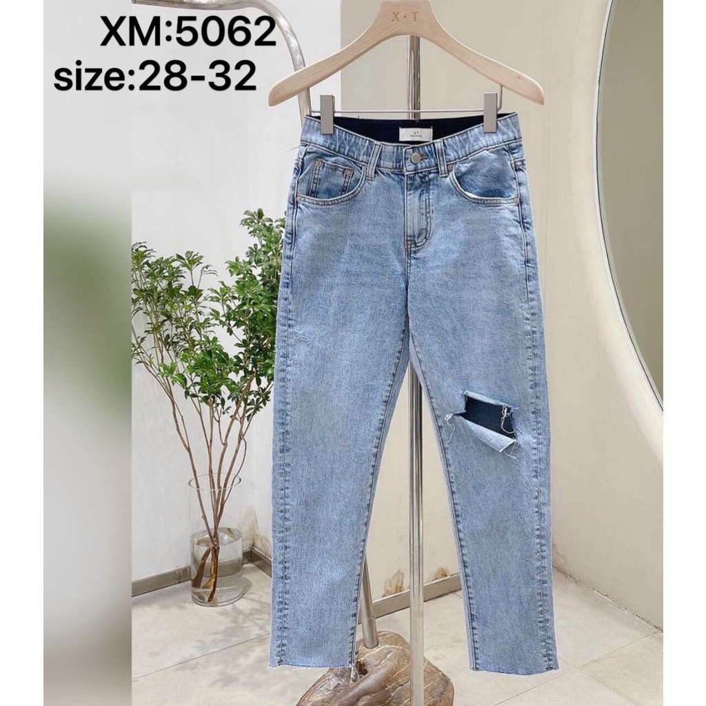 Quần jean nam quần bò nam V5062 rách một bên gối cá tính cắt line
