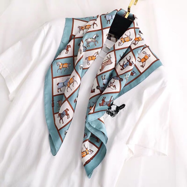 Khăn turban lụa vuông hoạ tiết con ngựa size 70*70cm Khăn bandana làm áo