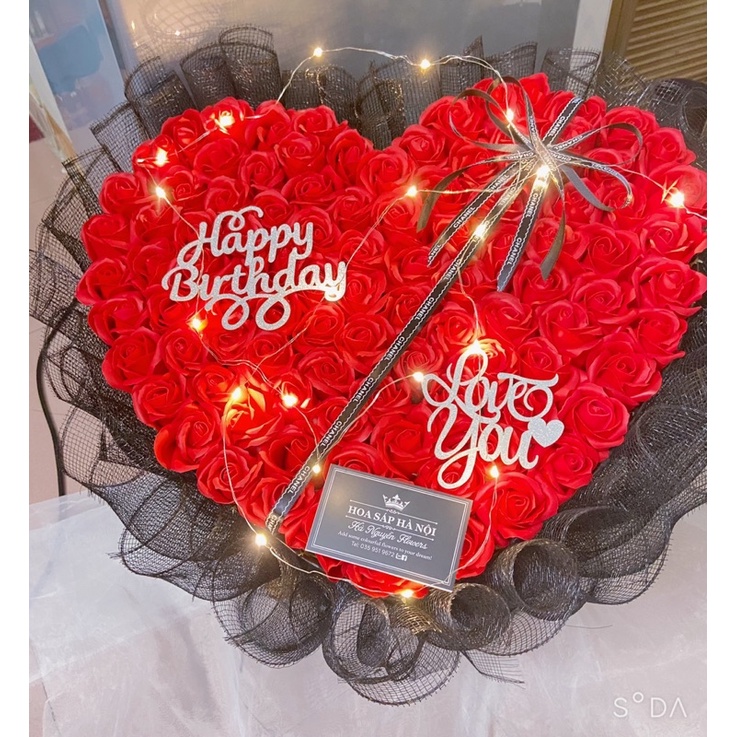 [Hoa sáp thơm_quà 14/2] Bó hoa hồng sáp nhũ 50 bông và bó hoa hồng sáp 99b  vĩnh cửu tặng kèm thiệp và đèn nháy