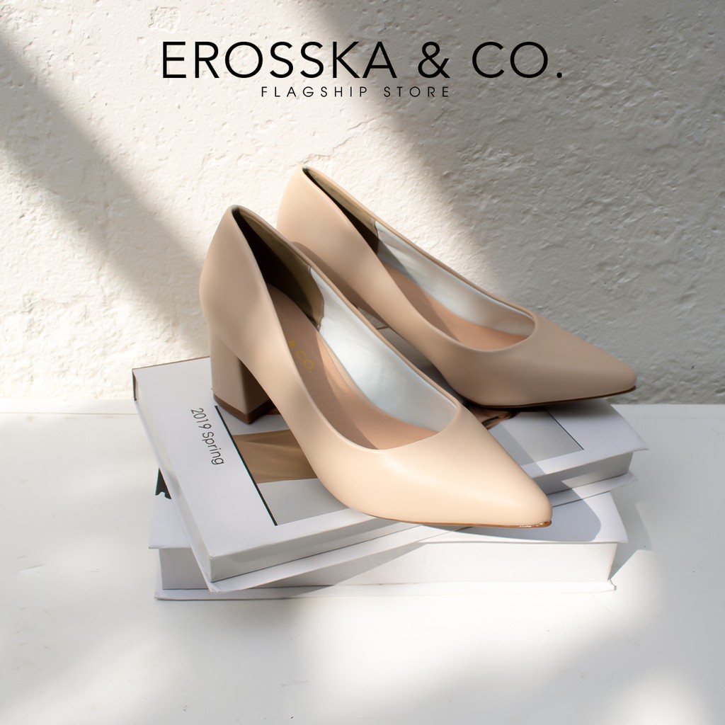 Giày cao gót Erosska thời trang mũi nhọn kiểu dáng cơ bản cao 5cm màu kem _ EP011 | BigBuy360 - bigbuy360.vn