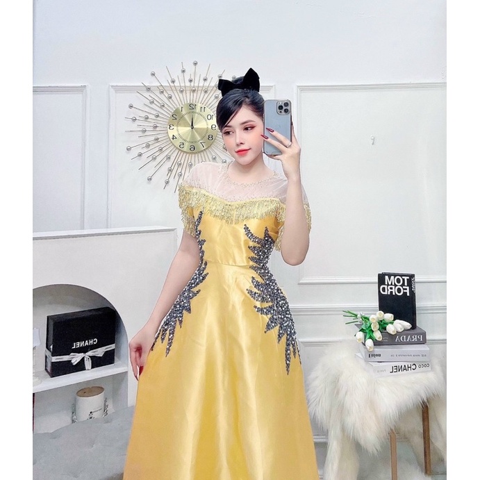 ĐẦM RỚT VAI TUA RUA KẾT CƯỜM TIA full size S/M/L/XL