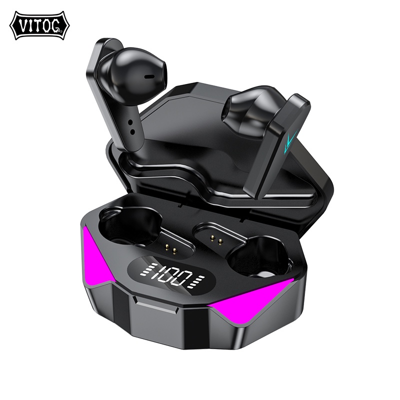 Tai nghe không dây Vitog X15 TWS 5.0 kết nối bluetooth với micro cảm ứng chơi game chống thấm nước và giảm tiếng ồn