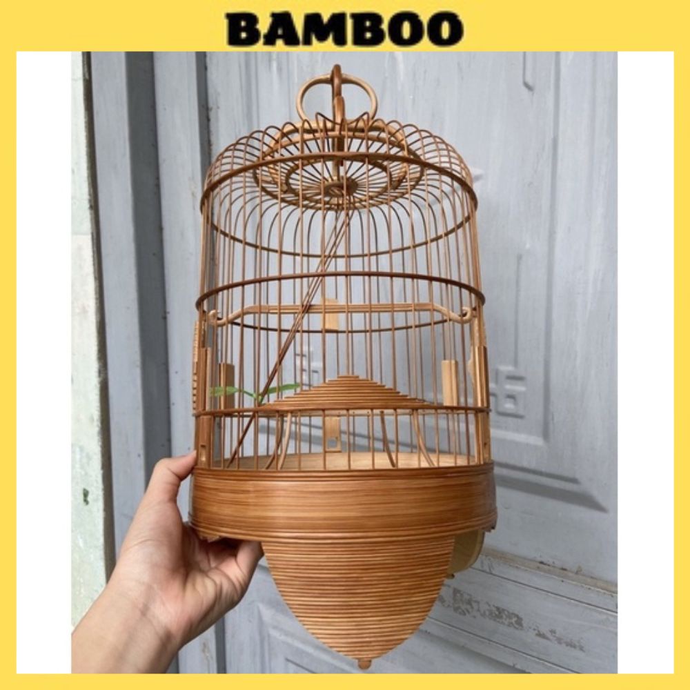 Lồng chim khuyên dũi chất liệu trúc già đỏ size 22x25 hàng kĩ kèm phụ kiện