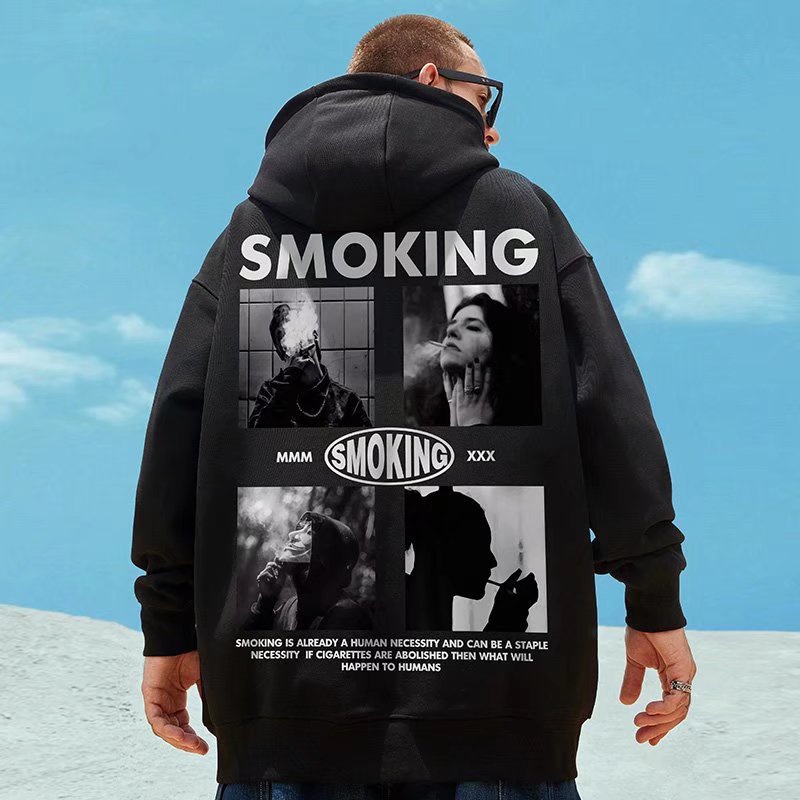 Áo khoác hoodie dáng rộng in họa tiết thời trang Hip Hop Âu Mỹ cá tính cho nam kích cỡ M-8XL