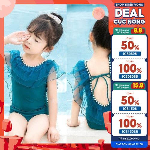 Bộ Bơi Bé Gái, Bikini Cho Bé, Áo Tắm Bé Gái Một Mảnh Hở Lưng Chất Liệu Lycra Siêu Mềm Cho Bé Từ 1 - 5 Tuổi