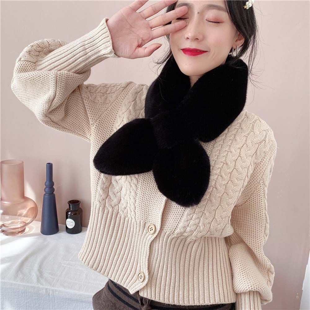 Khăn choàng cổ vải lông thỏ giả dày dặn màu trơn phong cách Hàn Quốc đáng yêu cho nữ