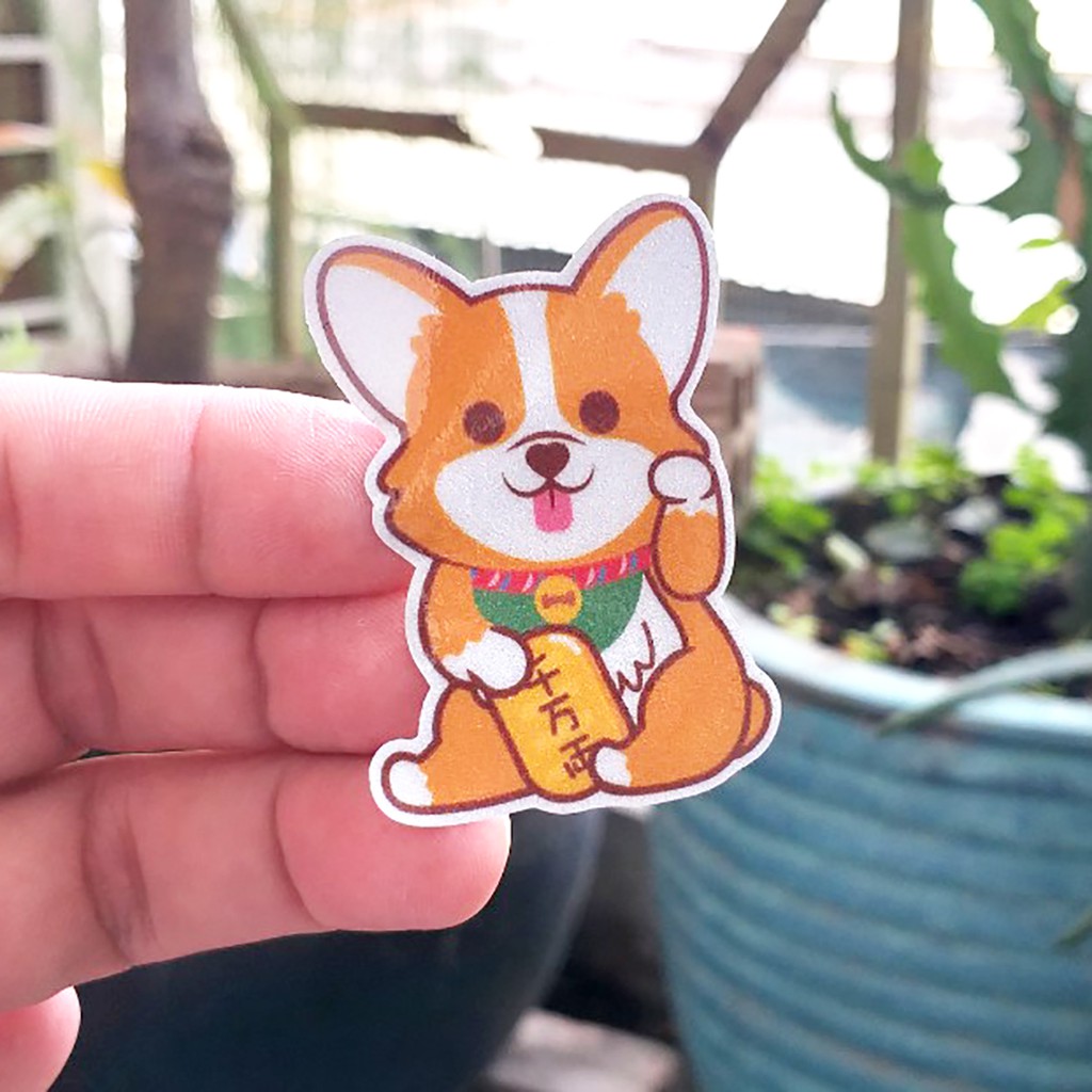 Bộ 8 sticker Chó Corgi Hồng siêu dễ thương. Miếng dán được cắt sẳn có màng bảo vệ chống nước chống trầy.