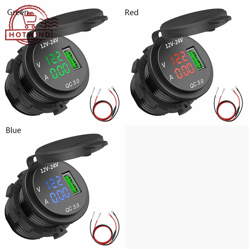 HW Củ sạc QC USB 3.0 kèm chức năng vôn kế chất lượng cao cao cho xe máy và ô tô