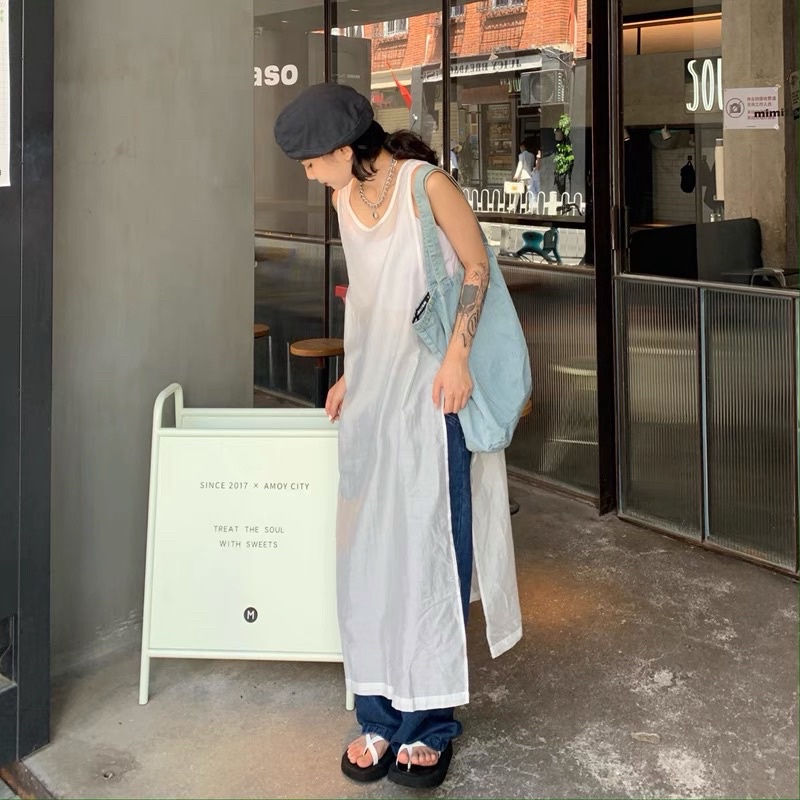 Áo tank top dài xẻ tà mùa hè cho nữ kèm feedback (đã sửa cổ)