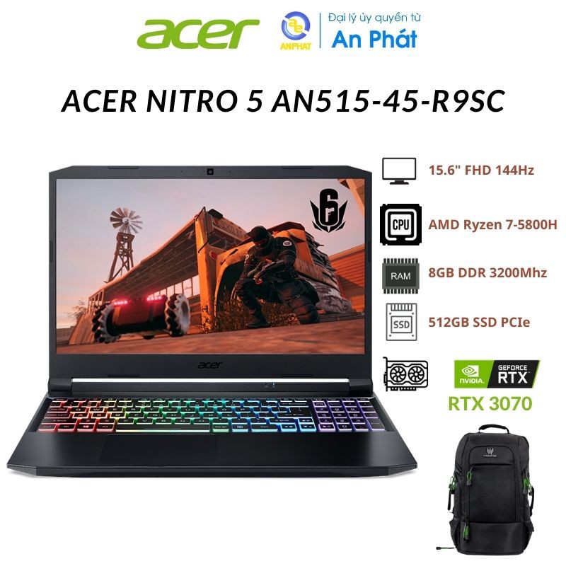 Laptop Acer Nitro 5 AN515-45-R9SC Ryzen 7-5800H | 8GB | 512GB | RTX TM 3070 8GB | 15.6 inch FHD | Win10