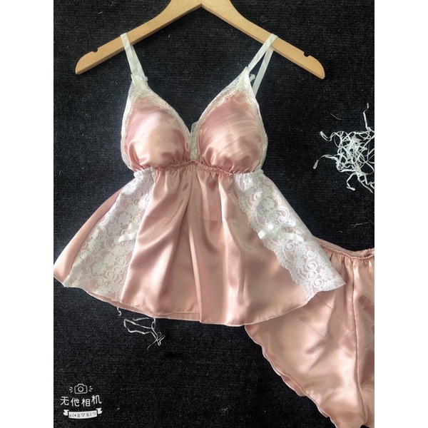 Đồ Ngủ Sexy Nữ - Đồ Ngủ Nữ Sexy Phối Ren Có Mút Ngực Free Size 40-55kg ( video+ ảnh thật)