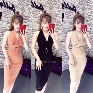 Đầm body cổ vest khoen eo from chuẩn đẹp