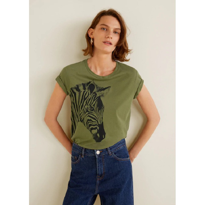 Gm store- Áo thun nữ Mango màu xanh hình ngựa vằn size S