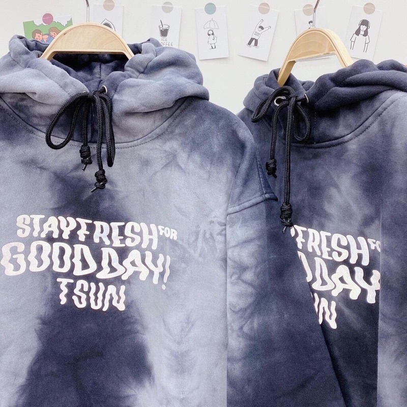 Áo Hoodie Nỉ Loang Có Mũ Tay Dài Chữ Goodday Unisex Dáng Rộng Hot Hit