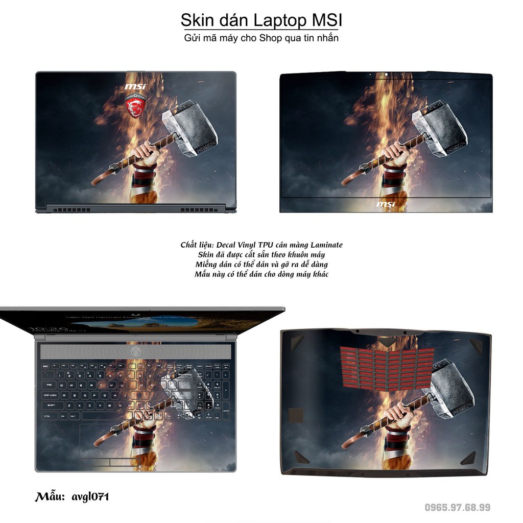 Skin dán Laptop MSI in hình Mjolnir - Avenger - avgl071 (inbox mã máy cho Shop)