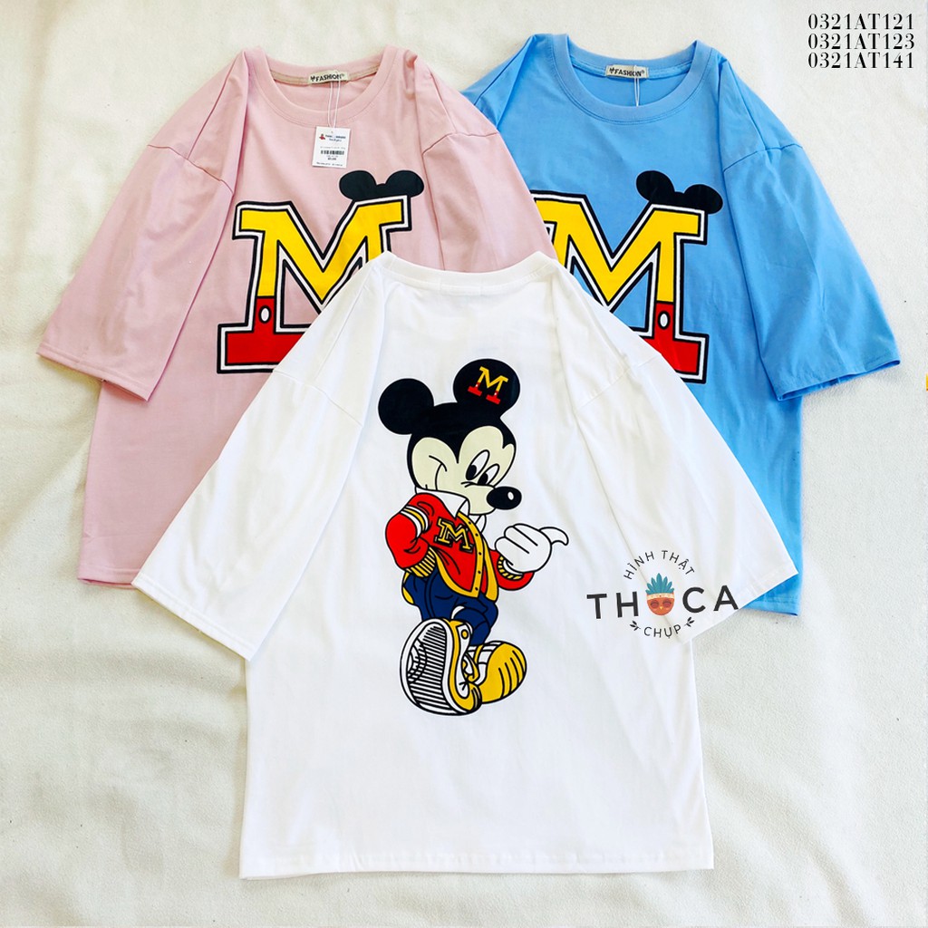 Áo thun oversize unisex tay lỡ THOCA HOUSE họa tiết chuột mickey, màu sắc đa dạng, năng động, phối đồ dễ dàng