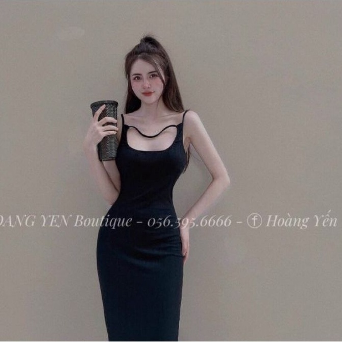 Đầm ôm body dáng dài 2 dây phối kiểu siêu Hot PC