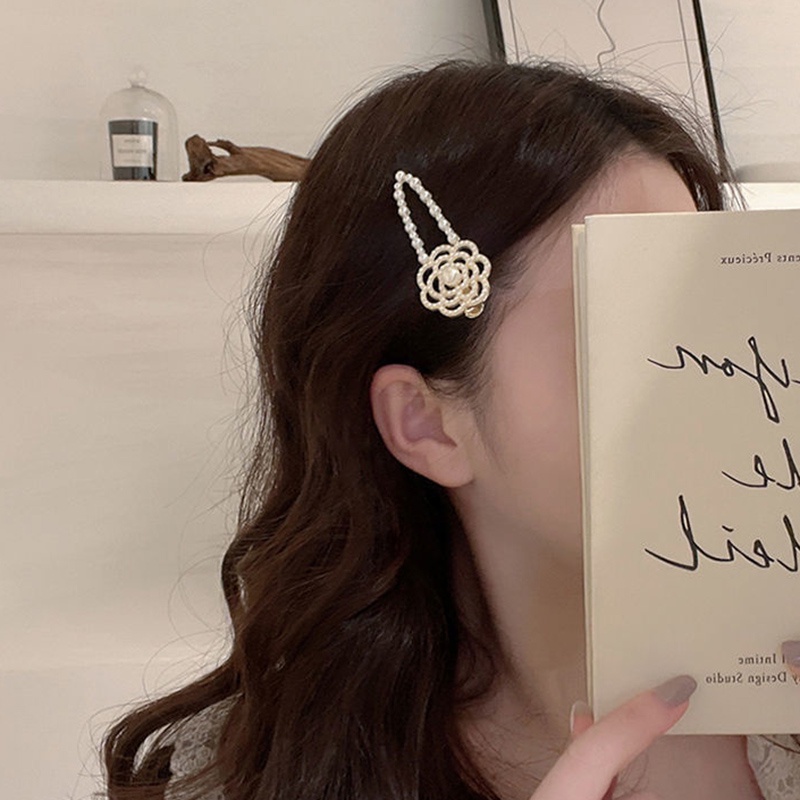Kẹp Tóc Hình Hoa Trà Đính Đá Ngọc Trai Thời Trang Cho Nữ
