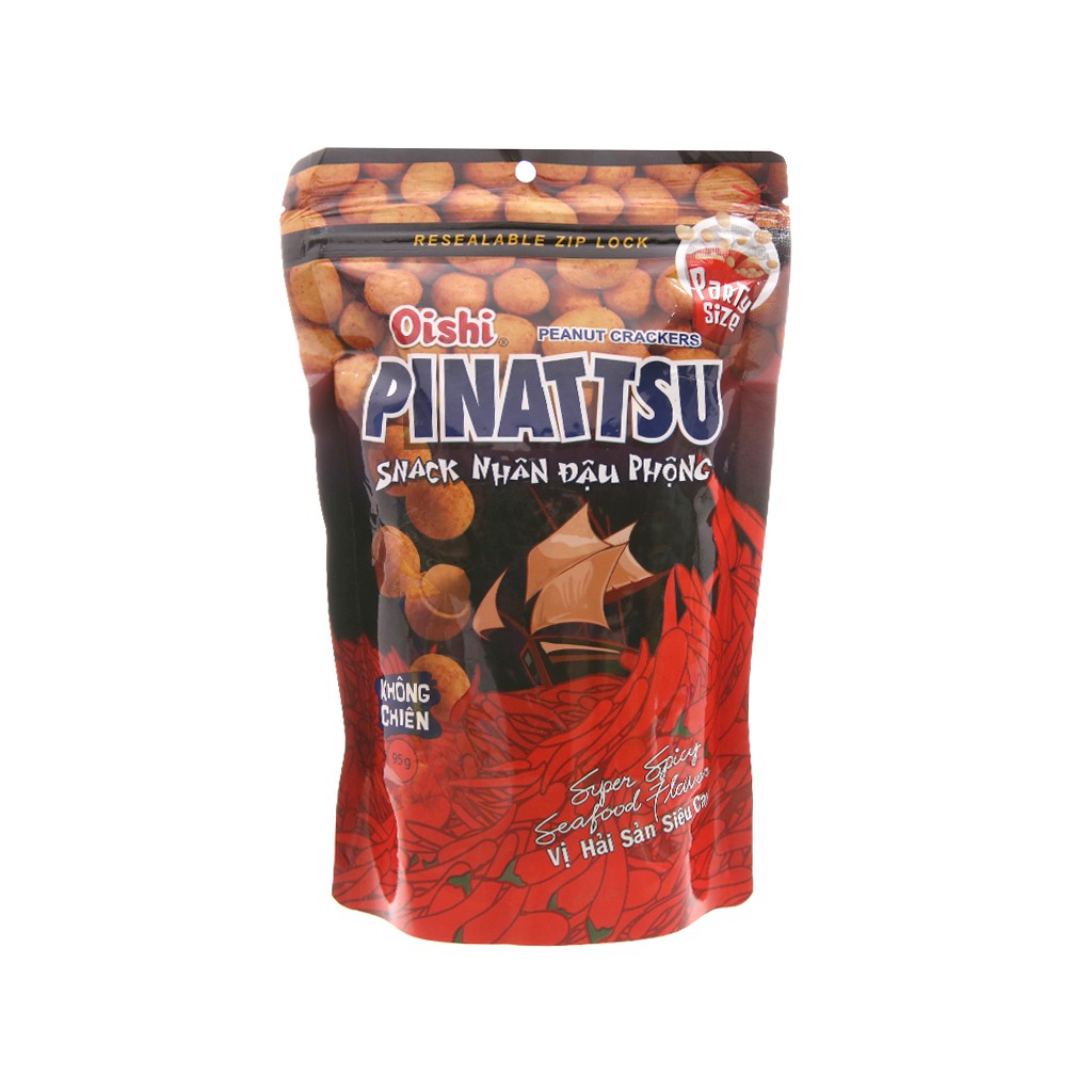 Snack nhân đậu phộng vị hải sản siêu cay Pinattsu Oishi gói 95g