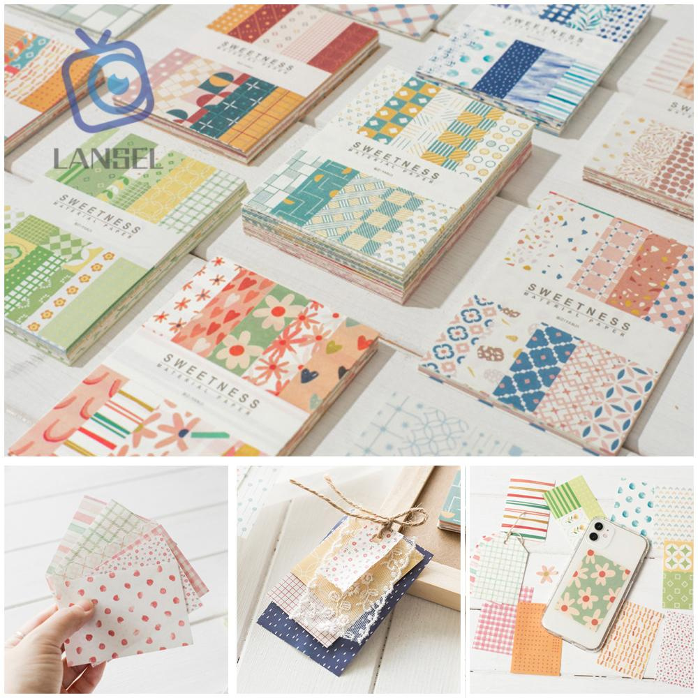 ❤LANSEL❤ 50PCS Gift Geometric Pattern Mixed Color Background Collage Scrapbook Material Paper DIY Creative Stationery School Supplies Making Journaling Scrapbooking Card