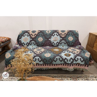 Thảm phủ sofa dệt thổ cẩm, boho, vintage con cua (2 mặt)