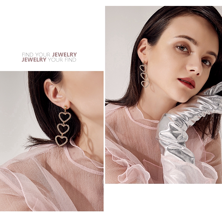 Khuyên Tai Dáng Dài Đính Kim Cương Trái Tim Phong Cách Hàn Quốc