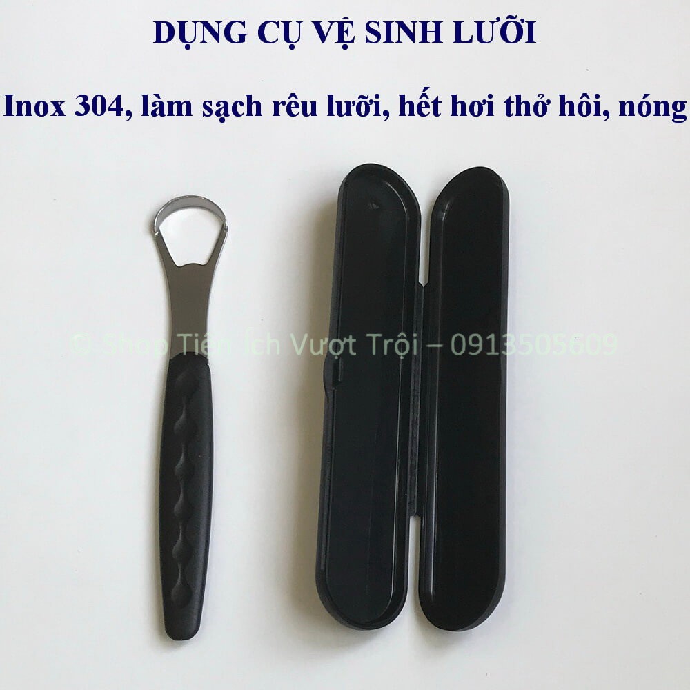 Bộ nạo lưỡi cả hộp, cây rơ lưỡi bằng Inox 304 tay cầm chống trượt nhiều màu, làm sạch rêu, bột lưỡi-Tiện Ích Vượt Trội