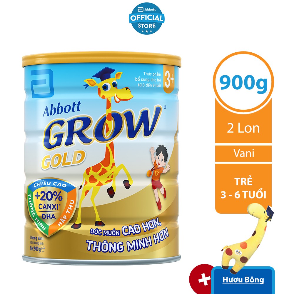 [Tặng Gối ôm hươu] Bộ 02 lon Sữa bột Abbott Grow Gold 3+ 900g/lon