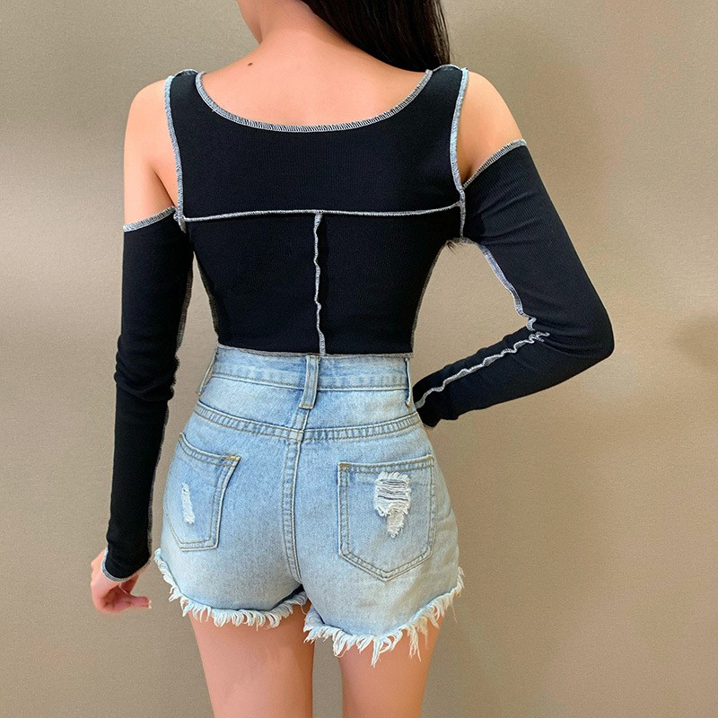 Áo Thun Tay Dài Hở Vai Kiểu Dáng Độc Đáo Phong Cách Hàn Quốc