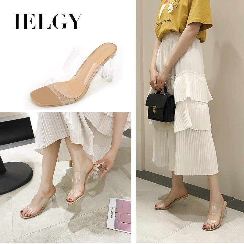 Dép Cao Gót IELGY Quai Trong Suốt Đế 7/9cm Thời Trang Cho Nữ
