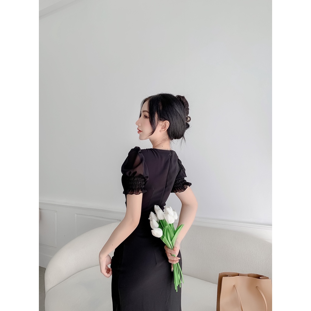 MỚI !!! Đầm Midi Tay Ngắn Phồng Xẻ Đùi YOONA 3116