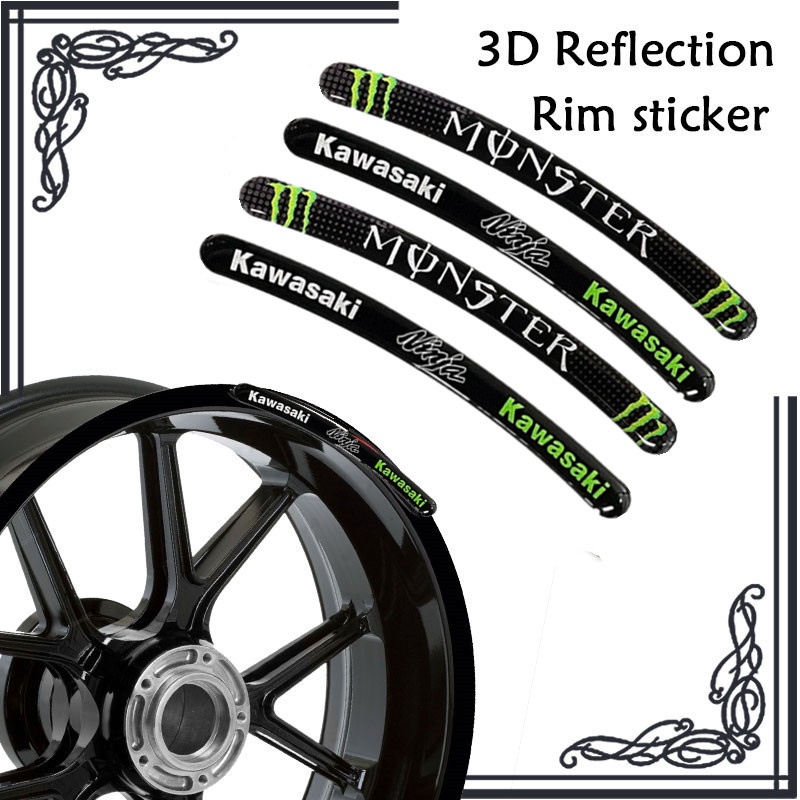 Miếng Dán Phản Quang Trang Trí Vành Bánh Xe Mô Tô Kawasaki Monster 3d