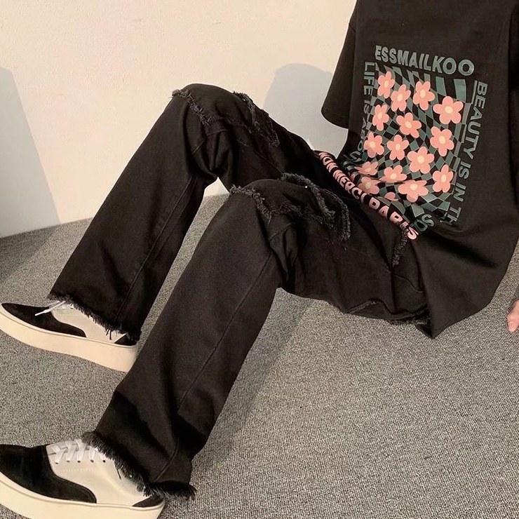 Quần Jeans Dài Ống Rộng Màu Trơn Phong Cách Hàn Quốc Thời Trang Cho Nam