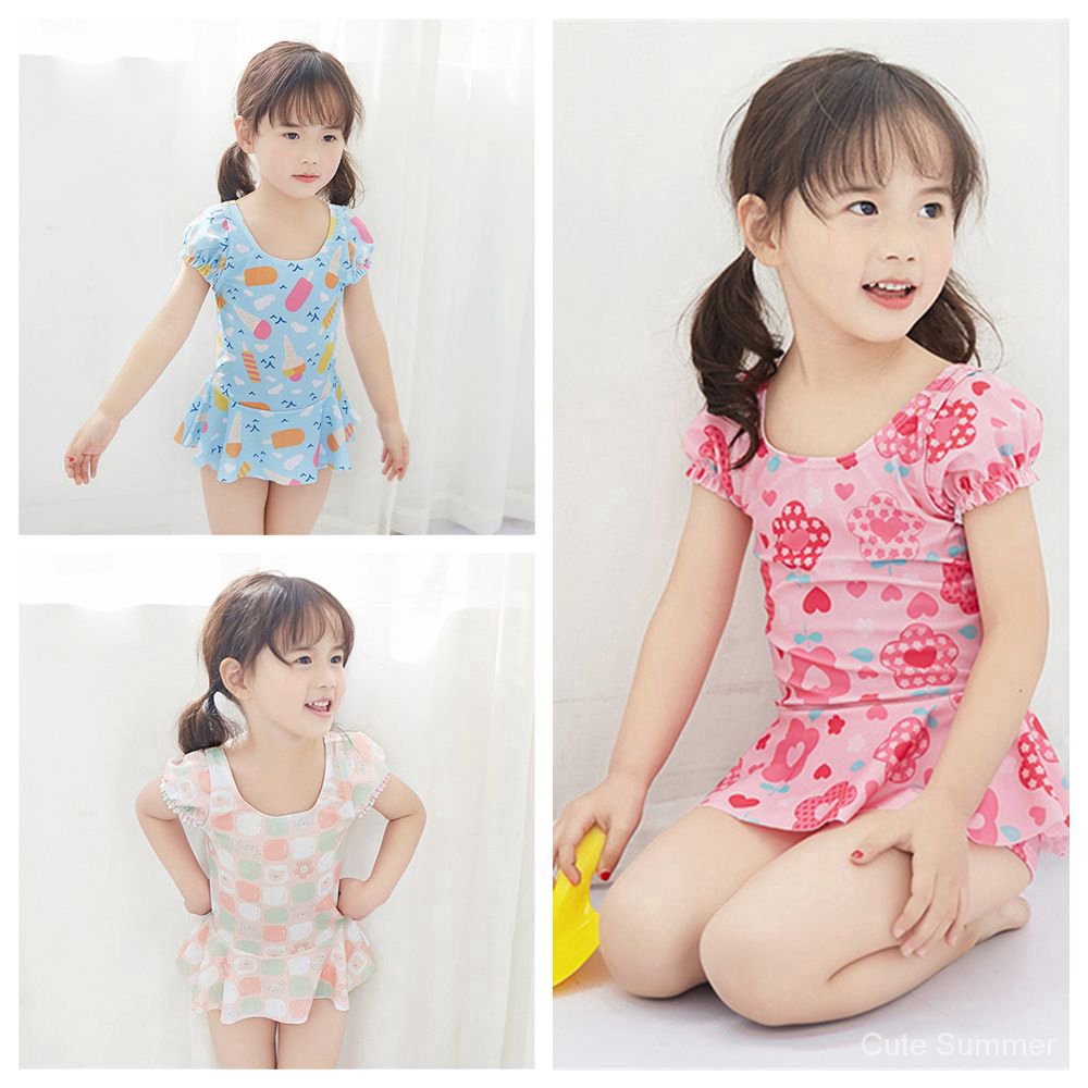 Bộ đồ bơi họa tiết hoa dễ thương dành cho bé gái 2-8 tuổi 01