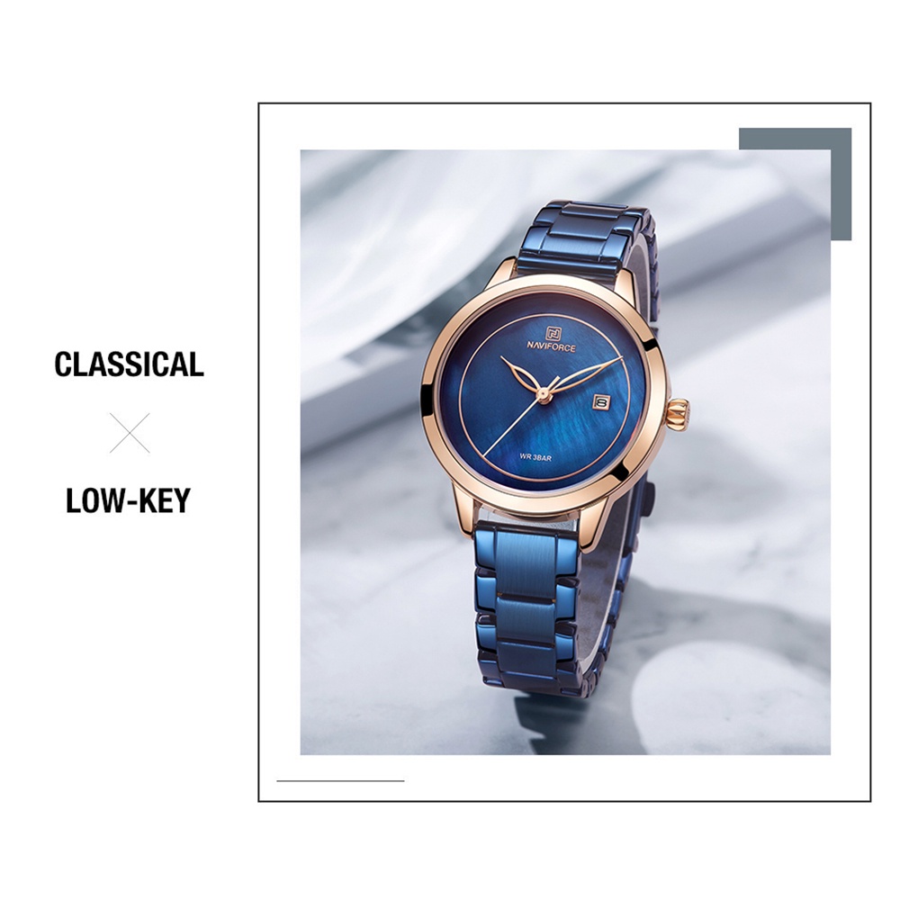 Naviforce Đồng Hồ Nữ Dây Da Xanh Sang Trọng