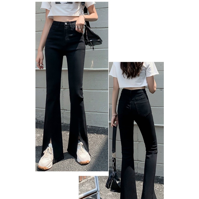 Quần Jeans Ống Loe Nữ Cạp Cao Quần Bò Xẻ Gấu Fullsize Co giãn T-Trend | BigBuy360 - bigbuy360.vn