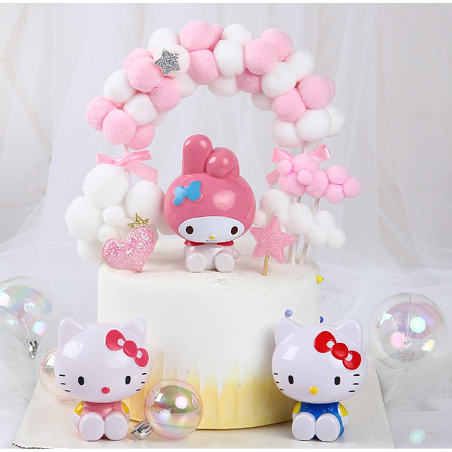 Phụ kiện bánh sinh nhật bánh kem - SET 3 MÈO HELLO KITTY nhựa trang trí bánh