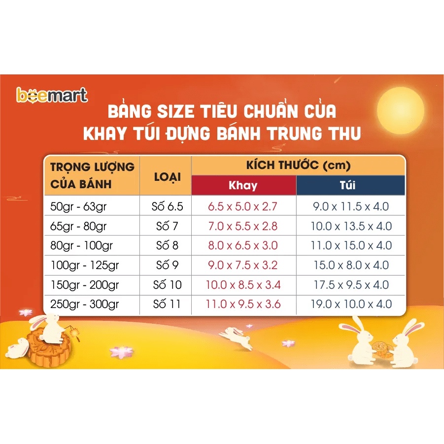 Set Khay Túi Trung Thu Sen Số 10 150-200gr (10c) l Khay Túi Bánh Trung Thu Nhà Bee