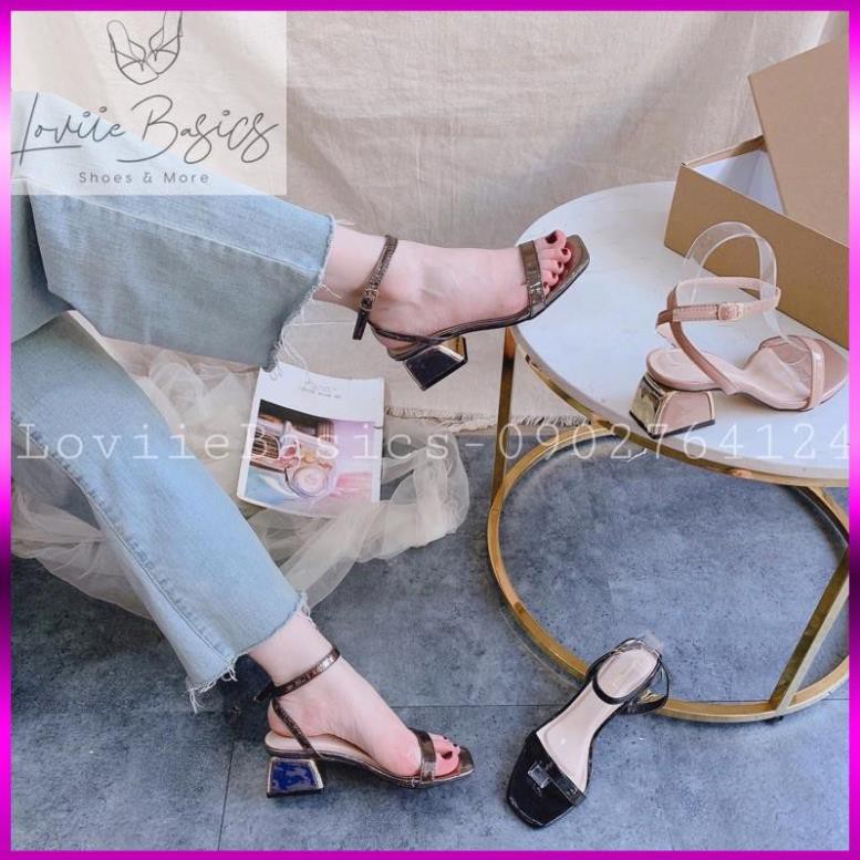 LOVIIE BASICS - GIÀY SANDAL CAO GÓT THỜI TRANG NỮ QUAI MẢNH ĐẾ VUÔNG BỌC ĐỒNG 5 PHÂN - BA MÀU ĐEN KEM CHÌ - G190414