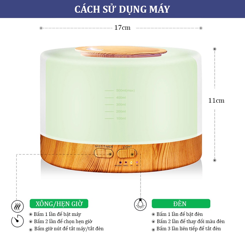 Máy Xông Tinh Dầu Phun Sương Tạo Ẩm Trụ Dung Tích 500ml Tặng Điều Khiển Giúp Thơm Phòng Tự Ngắt Khi Hết Nước