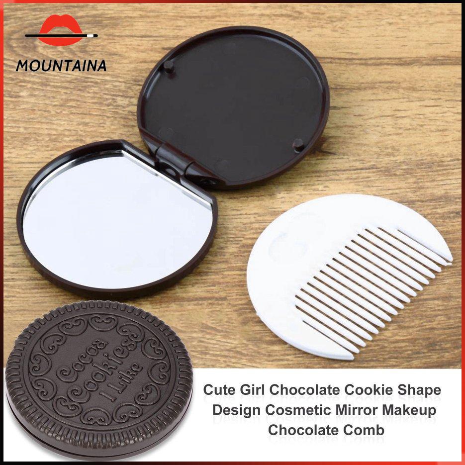 【m】 Cute Girl Chocolate Cookie Shape Design Cosmetic Mirror Makeup Chocolate Comb