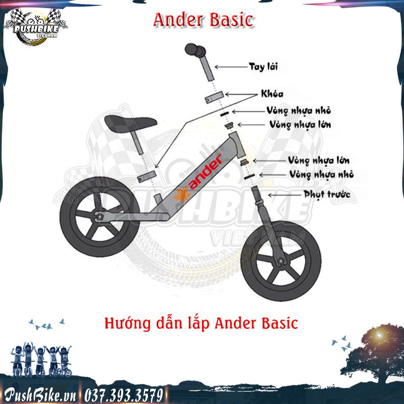 Xe chòi chân cho bé Ander Basic - Hợp kim thép, sơn tĩnh điện, nặng 2.9kg, phù hợp cho bé từ 1.5 đến 6 tuổi