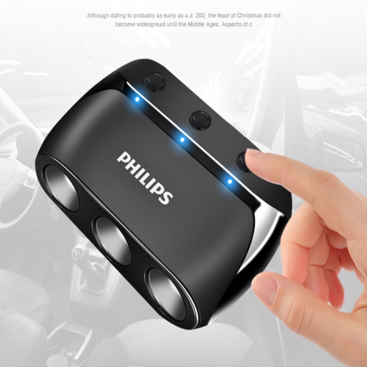 Bộ chia tẩu sạc ô tô Philips tích hợp 3 lỗ tẩu và 1 cổng sạc USB, Car charger DLP2019