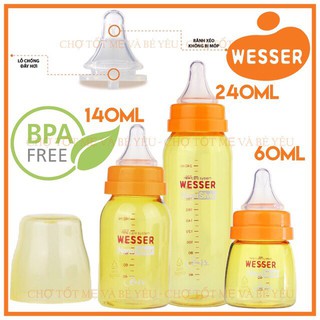 BÌNH SỮA WESSER CỔ HẸP NANNO SILVER KHÁNG KHUẨN 60ML/140ML/250ML