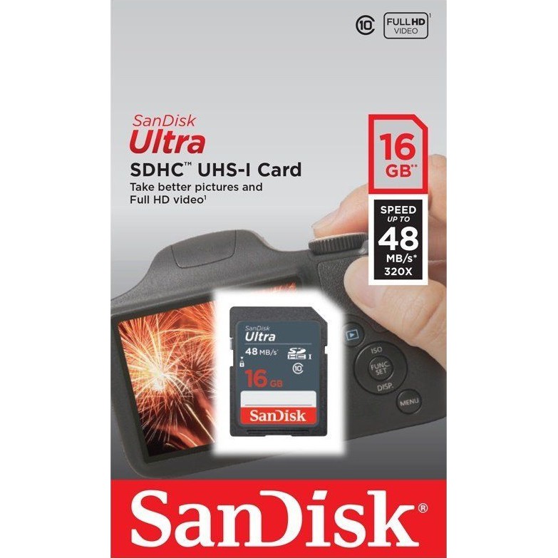 (Chính Hãng) Thẻ nhớ Máy Ảnh SD Sandisk Ultra 320x 16GB Class 10 UHS-I 48MB/s (Xám)